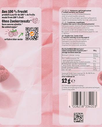 Trockenfrüchte, Himbeeren gefriergetrocknet, 12 g