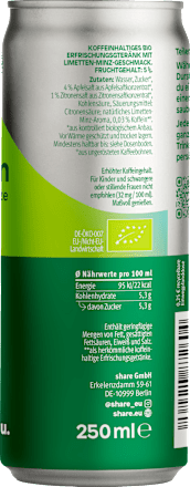Erfrischungsgetränk, Koffein Drink Limette & Minze, 250 ml EINWEG