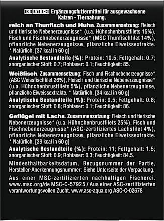 Nassfutter Katze Filets mit Geflügel & Fisch, Multipack (6x60 g), 360 g