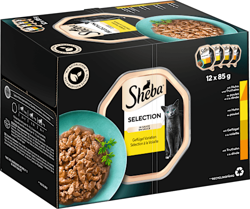 Natvoer voor katten met gevogelte, variatie in saus, selectie multipack (12x85 g), 1,02 kg