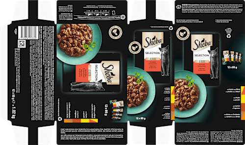 Nat kattenvoer, hartige samenstelling - Selectie in Saus, multipack (12 x 85 g), 1,02 kg