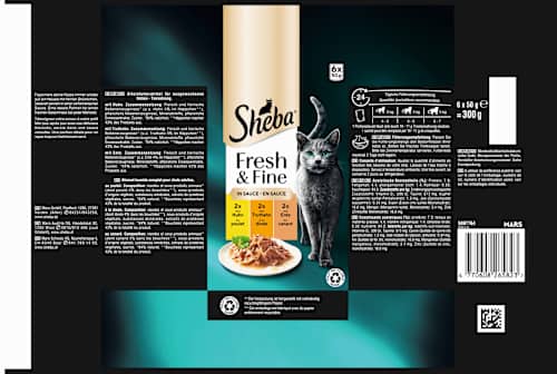 Nat kattenvoer met kip, kalkoen en eend, vers & fijn, multipack (6 x 50 g), 300 g