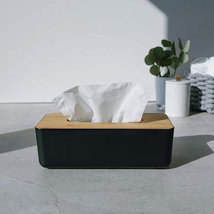Taschentuch-Box Kunststoff mit Bambus Deckel schwarz, 1 St