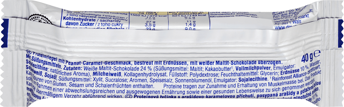 Barre protéinée Sportness 33 %, saveur caramel et cacahuète, White Edition, 40 g