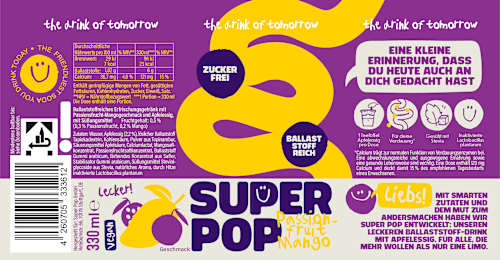 Erfrischungsgetränk, Super Pop Passionfruit-Mango, 0,33 l EINWEG