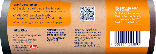 Afvalzakken 20 l met bevestigingsband van 100% gerecycled plastic, 15 stuks