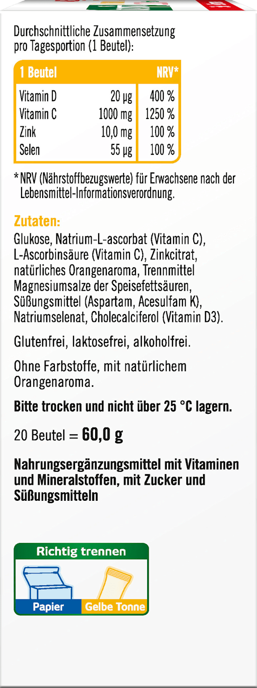 taxofit Vitamine C + Zinc + D3 Granulés directs 20 St, 60 g