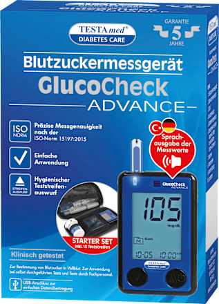 GlucoCheck ADVANCE bloedglucosemeter met spraakuitvoer, 1 st.