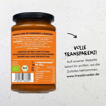 Fertiggericht, Kichererbsen Erdnuss Curry, 375 g