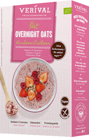 Frühstücksbrei Overnight Oats, Himbeer-Erdbeer, 350 g VERIVAL