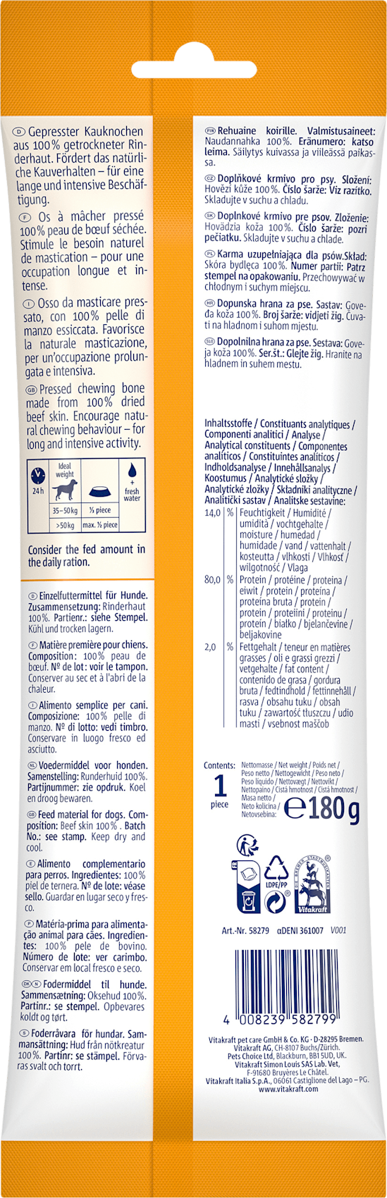 Vitakraft Friandise pour chien Os à mâcher long lasting CHEWS (1 pièce) Taille L, 180 g