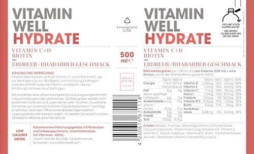 Erfrischungsgetränk, Hydrate Erdbeer-Rhabarber, 500 ml EINWEG