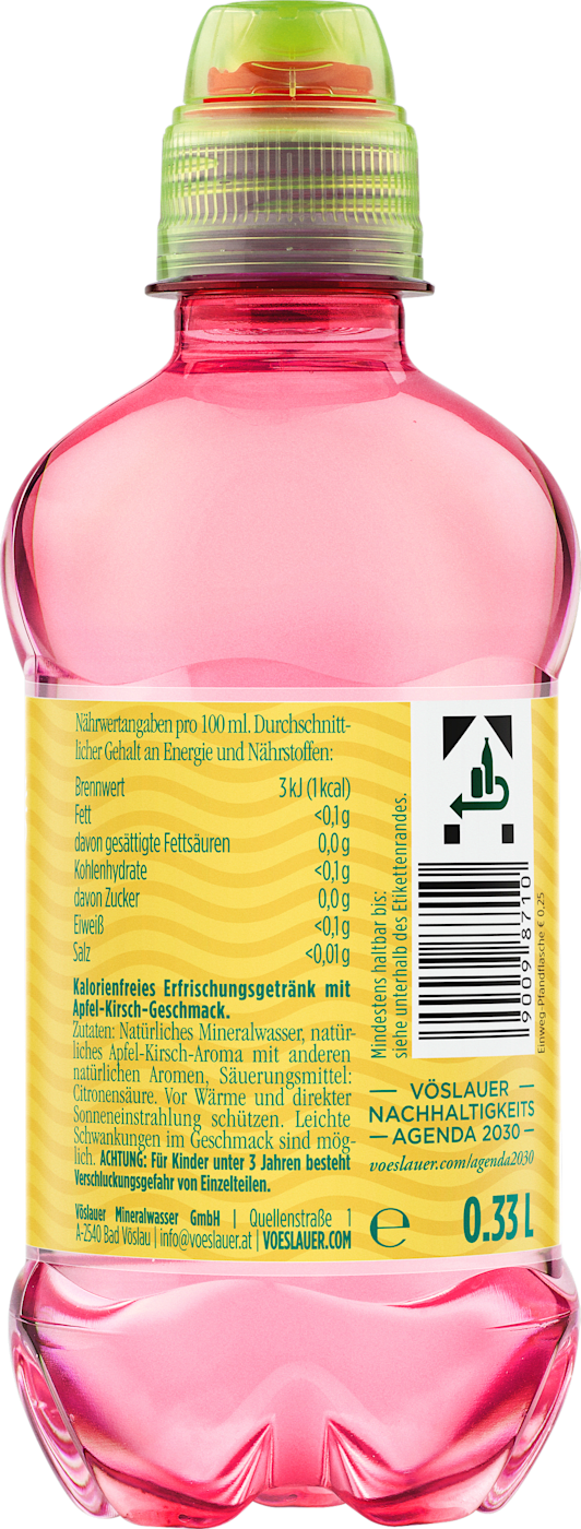VÖSLAUER Natürliches Mineralwasser, Still Apfel-Kirsch, Junior, 0,33 l EINWEG