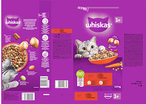 Droog kattenvoer met rundvlees, Adult 1+, 3,8 kg