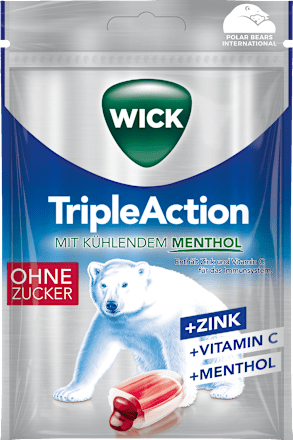 Bonbon, Triple Action mit Menthol, gefüllt, zuckerfrei, 72 g Wick