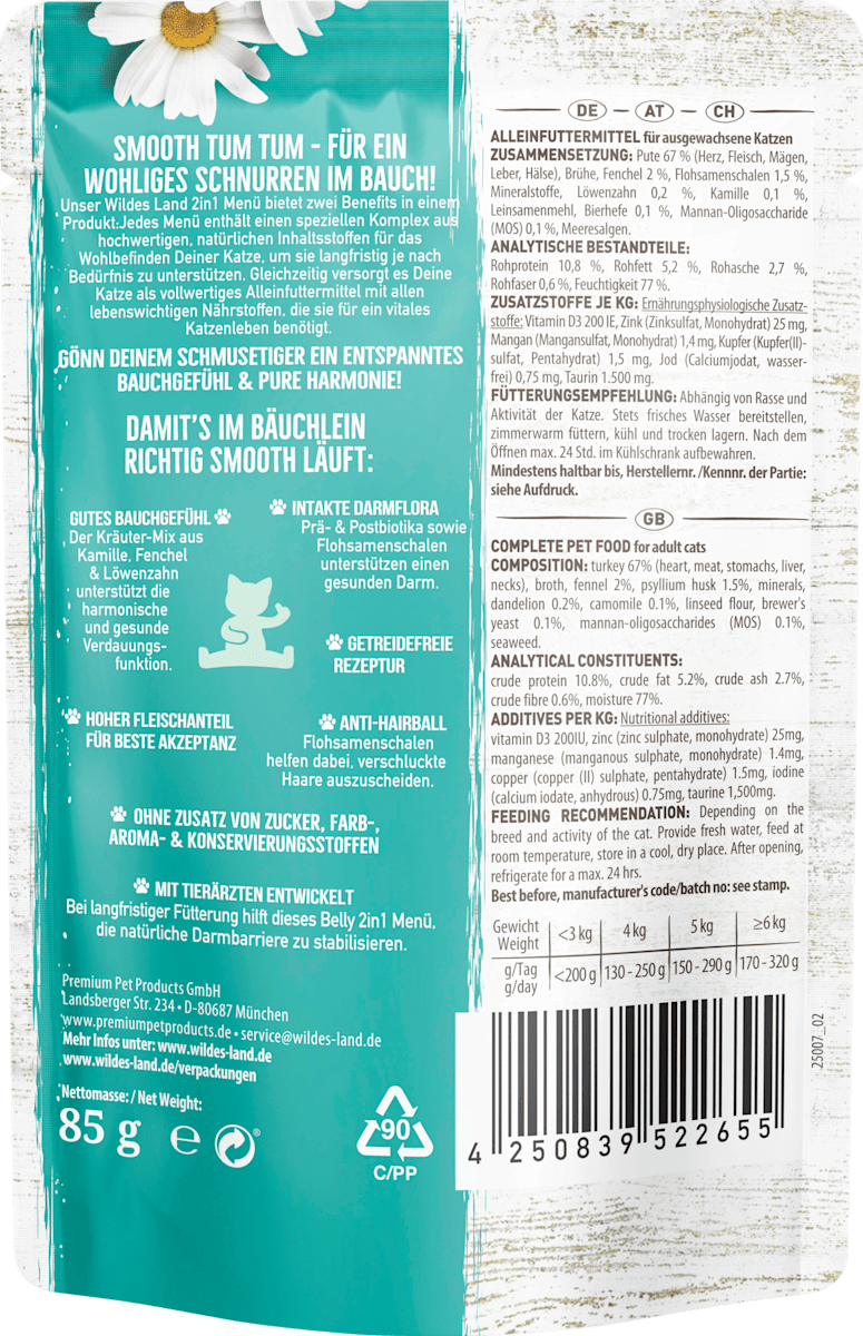 Wildes Land Nassfutter Katze mit Pute, belly, 2in1 Menü mit Benefit, 85 g