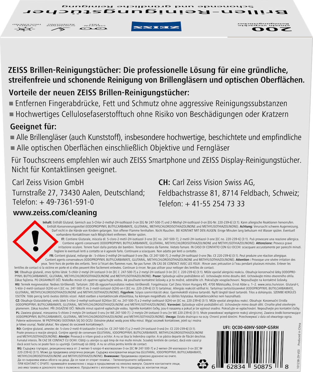 Zeiss Brillen Reinigungstücher, 200 St