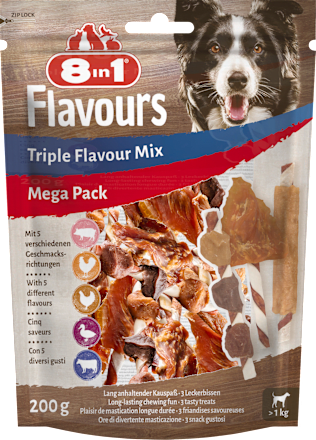 Kausnack Hund triple flavour mix, Mega Pack, 200 g