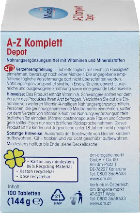 A-Z Komplett Depot, Tabletten, 100 St., 144 g Mivolis