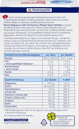 Magnesium 500 + B-Vitamine 2-Phasen Depot Tabletten 30 St, 45 g Mivolis