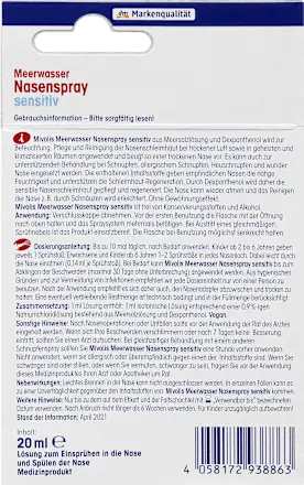 Meerwasser Nasenspray Sensitiv, 20 ml Mivolis