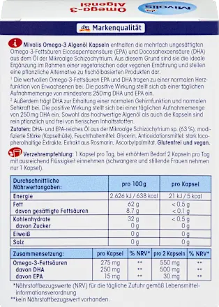 Omega-3 Algenöl Kapseln 30 St, 21,6 g Mivolis