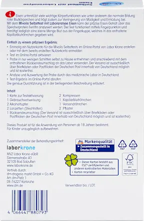 Selbsttest mit Laboranalyse Eisen, 1 Anwendung, 1 St Mivolis