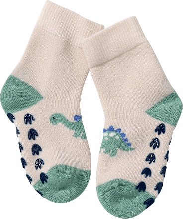 ABS Socken mit Dino-Motiv, beige & grün, Gr. 19/22, 1 St