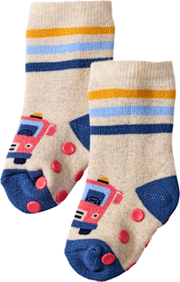 ABS sokken met brandweermotief, beige &amp; blauw, maat 18/19, 1 stuk