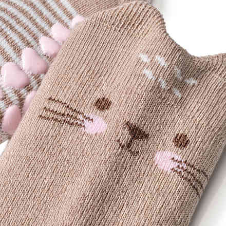 ABS Socken mit Katzen-Motiv, braun, Gr. 19/22