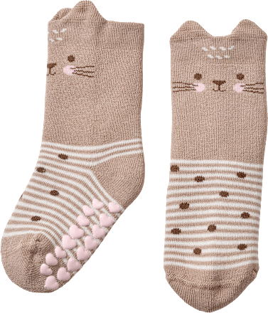 ABS Socken mit Katzen-Motiv, braun, Gr. 19/22