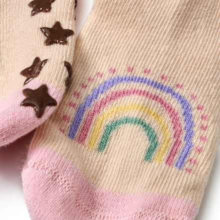 ABS Socken mit Regenbogen-Motiv, beige + rosa, Gr. 27/29, 1 St
