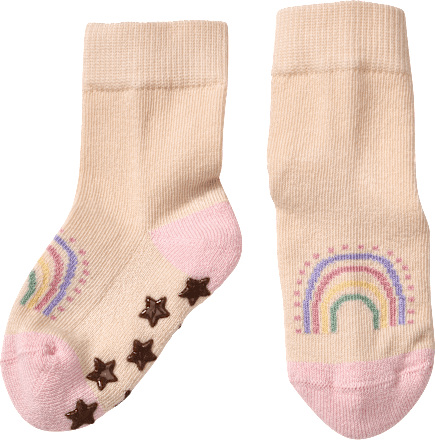 ABS Socken mit Regenbogen-Motiv, beige + rosa, Gr. 27/29, 1 St