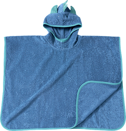 Badeponcho mit 3D-Dino-Applikation, blau, Gr. 0, ca. 1 - 4 Jahre, 1 St