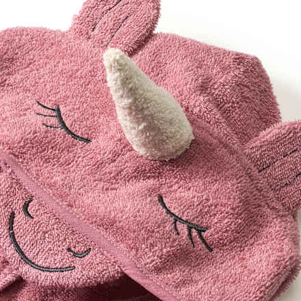 Badponcho met 3D eenhoornapplicatie en mouwen, roze, maat 0, ca. 1-4 jaar, 1 stuk