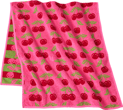 Badetuch mit Kirsch-Muster, pink, 70x140 cm, 1 St