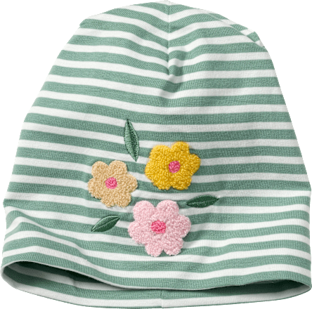 Beanie mit Blumen-Applikation, grün, Gr. 52/53, 1 St