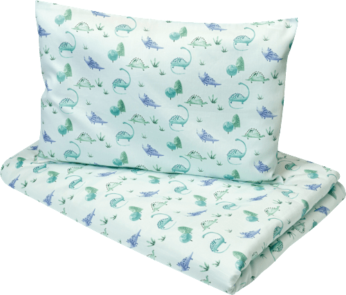Beddengoed met dinosaurussenpatroon, lichtblauw, 135 x 200 + 80 x 80 cm, 1 stuk