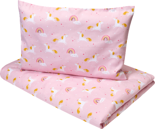 Beddengoed met eenhoornmotief, roze, 135 x 200 + 80 x 80 cm, 1 stuk