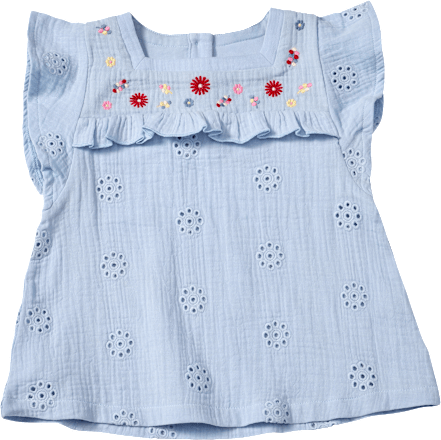 Bluse aus Musselin mit Blumen-Stickerei, blau, Gr. 122, 1 St