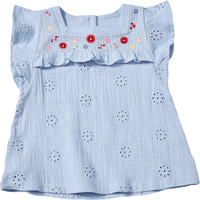 Bluse aus Musselin mit Blumen-Stickerei, blau, Gr. 122, 1 St