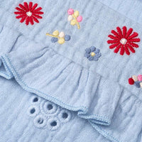 Bluse aus Musselin mit Blumen-Stickerei, blau, Gr. 122, 1 St