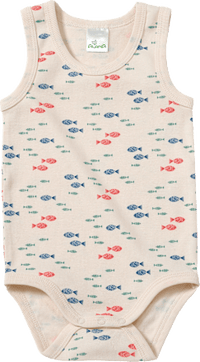 Body Ärmellos mit Fisch-Muster, beige, Gr. 98/104, 1 St