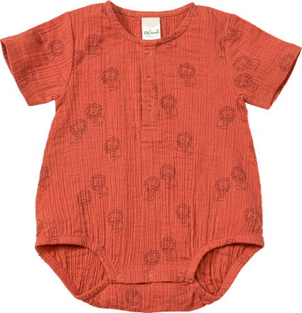 Body Kurzarm aus Musselin mit Löwen-Muster, rotbraun, Gr. 74/80, 1 St