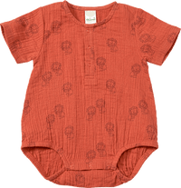Body Kurzarm aus Musselin mit Löwen-Muster, rotbraun, Gr. 86/92, 1 St