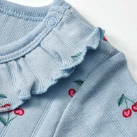 Body Kurzarm mit Kirschen-Muster, blau, Gr. 98/104, 1 St