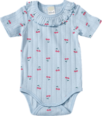 Body Kurzarm mit Kirschen-Muster, blau, Gr. 98/104, 1 St