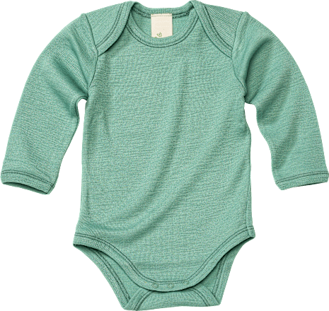Body met lange mouwen van biologische wol en zijde, groen, maat 74/80, 1 stuk