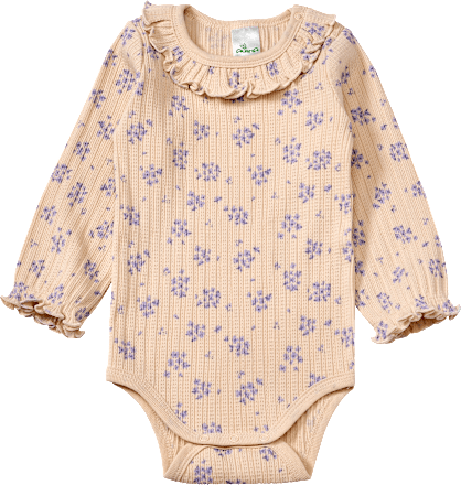 Body met lange mouwen, bloemenpatroon en opengewerkte structuur, beige, maat 74/80, 1 stuk