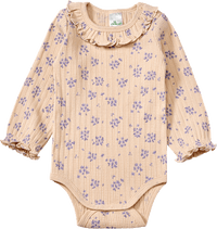 Body Langarm mit Blumen-Muster & Ajour-Struktur, beige, Gr.  86/92, 1 St